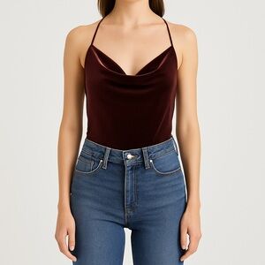 Abercrombie & Fitch Burgundy Velvet Bodysuit